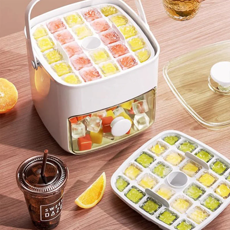 2 Tier Convenient Push-In Ice Cube Mold with Tray Case - Image 2