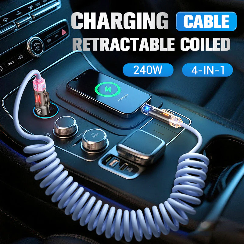 Câble de recharge rétractable spiralé 4 en 1 de 240 W