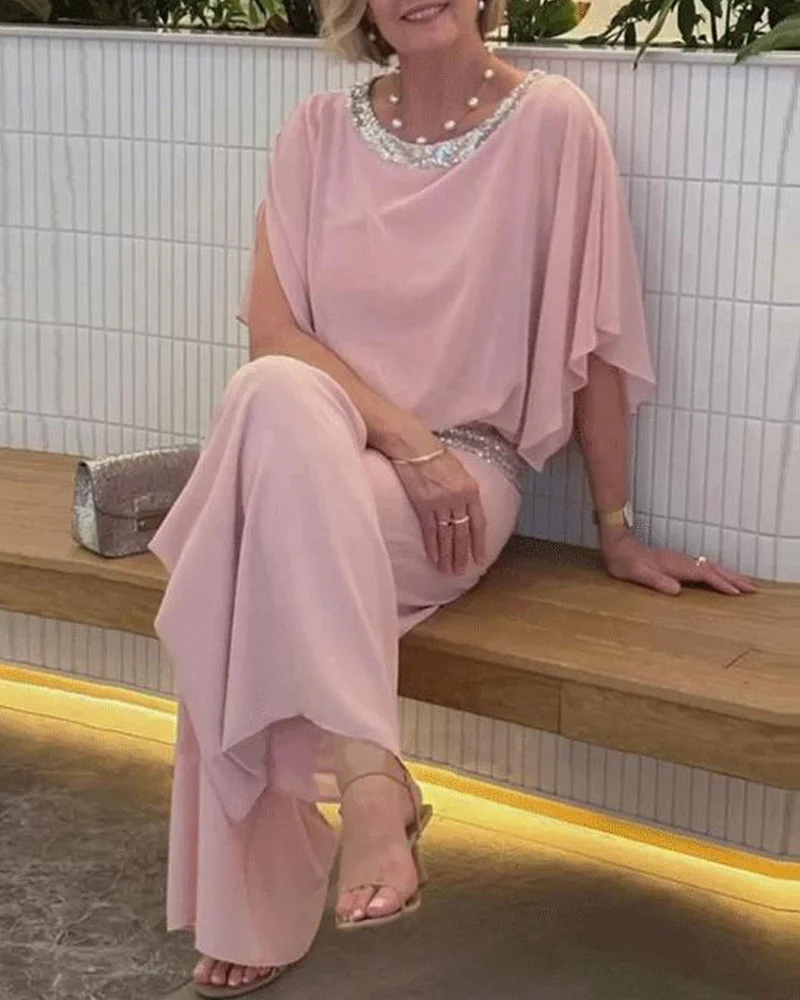 📢📢60 % de réduction !! ⏰Ensemble chic et élégant à paillettes et blocs de couleur👚👖✨ - Image 4