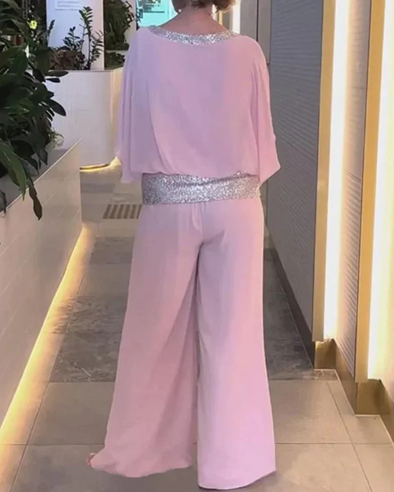 📢📢60 % de réduction !! ⏰Ensemble chic et élégant à paillettes et blocs de couleur👚👖✨ - Image 5