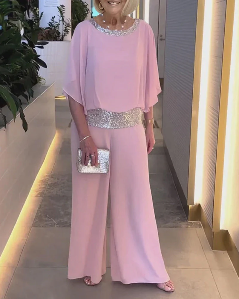 📢📢60 % de réduction !! ⏰Ensemble chic et élégant à paillettes et blocs de couleur👚👖✨ - Image 6