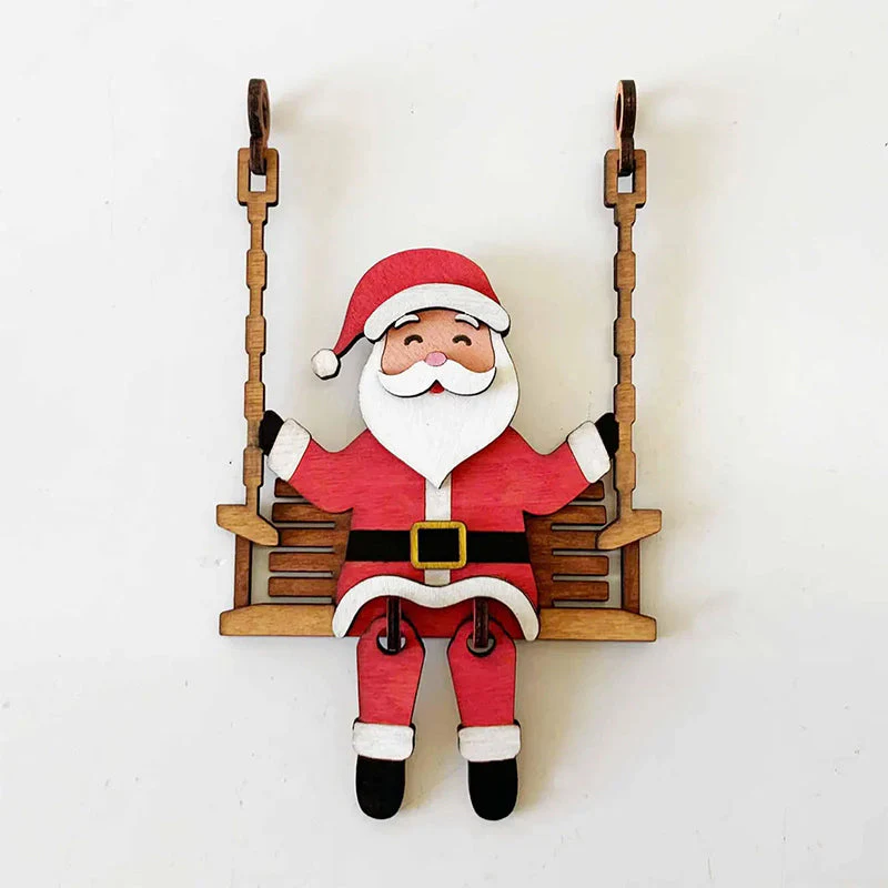 📢📢60 % de réduction !!!✨Décoration de table 3D en bois représentant le Père Noël sur une balançoire - Image 3