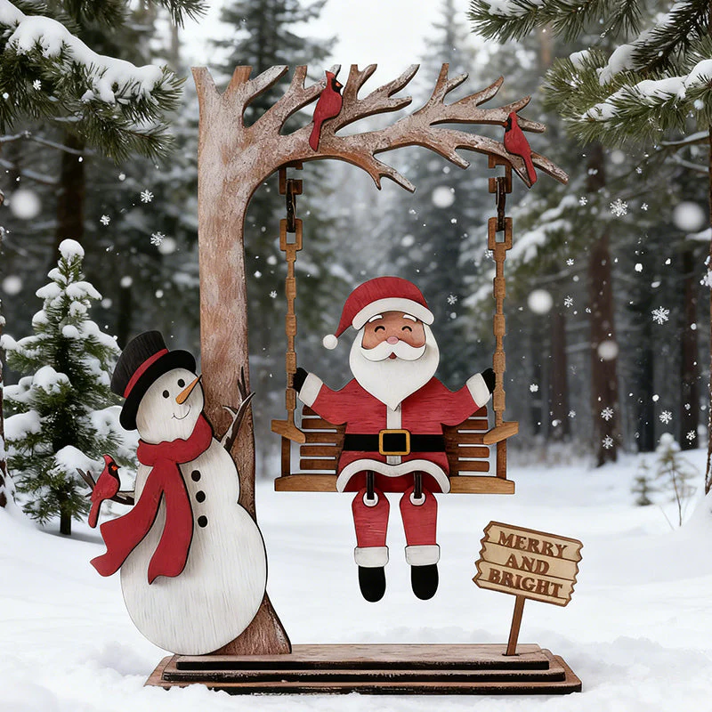 📢📢60 % de réduction !!!✨Décoration de table 3D en bois représentant le Père Noël sur une balançoire - Image 4