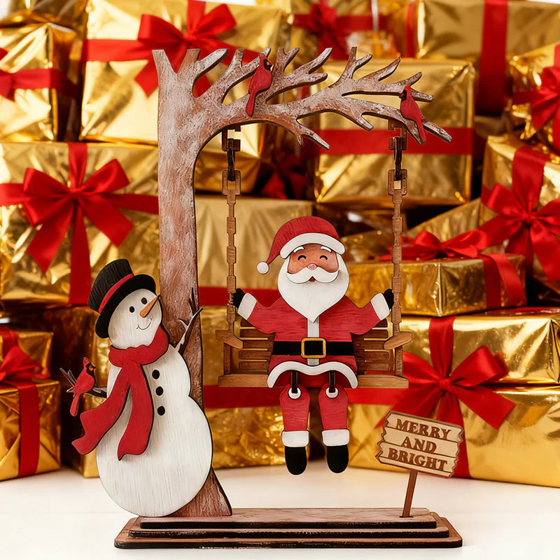 📢📢60 % de réduction !!!✨Décoration de table 3D en bois représentant le Père Noël sur une balançoire - Image 5