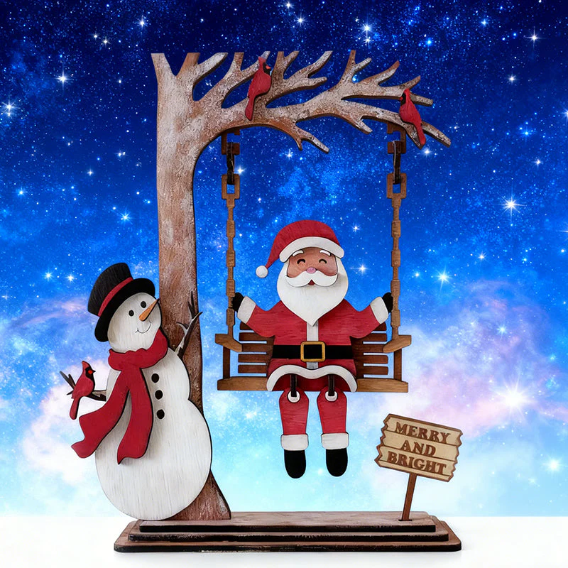 📢📢60 % de réduction !!!✨Décoration de table 3D en bois représentant le Père Noël sur une balançoire - Image 6
