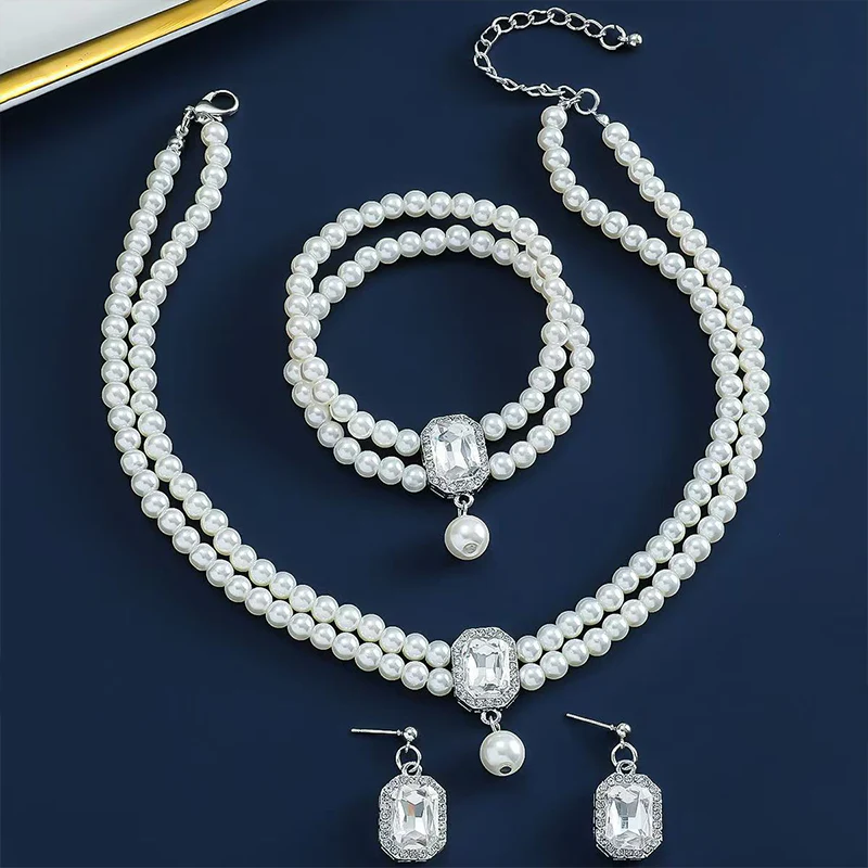 📢📢60% DE RÉDUCTION ! ❄️Ensemble de 4 bijoux de luxe à double rangée de fausses perles - Image 10