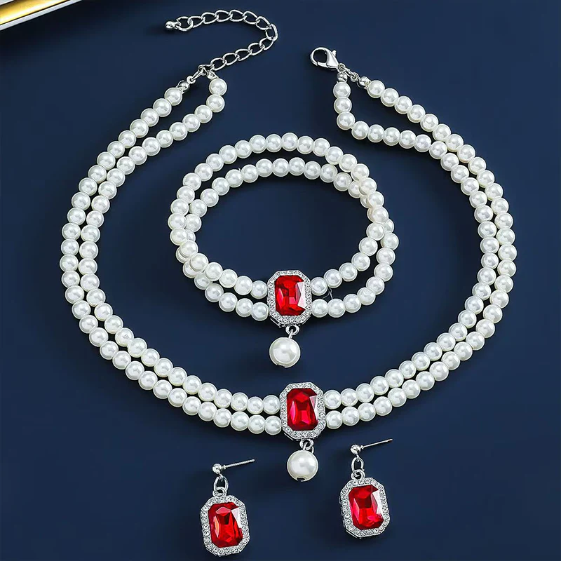 📢📢60% DE RÉDUCTION ! ❄️Ensemble de 4 bijoux de luxe à double rangée de fausses perles - Image 11