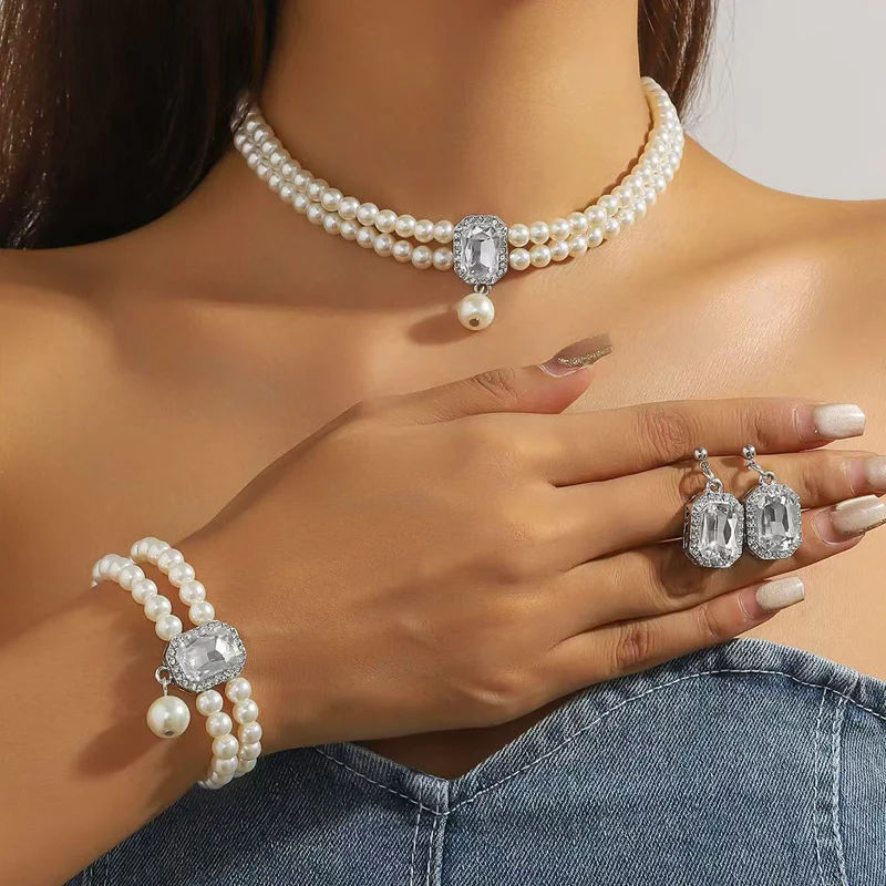 📢📢60% DE RÉDUCTION ! ❄️Ensemble de 4 bijoux de luxe à double rangée de fausses perles - Image 3