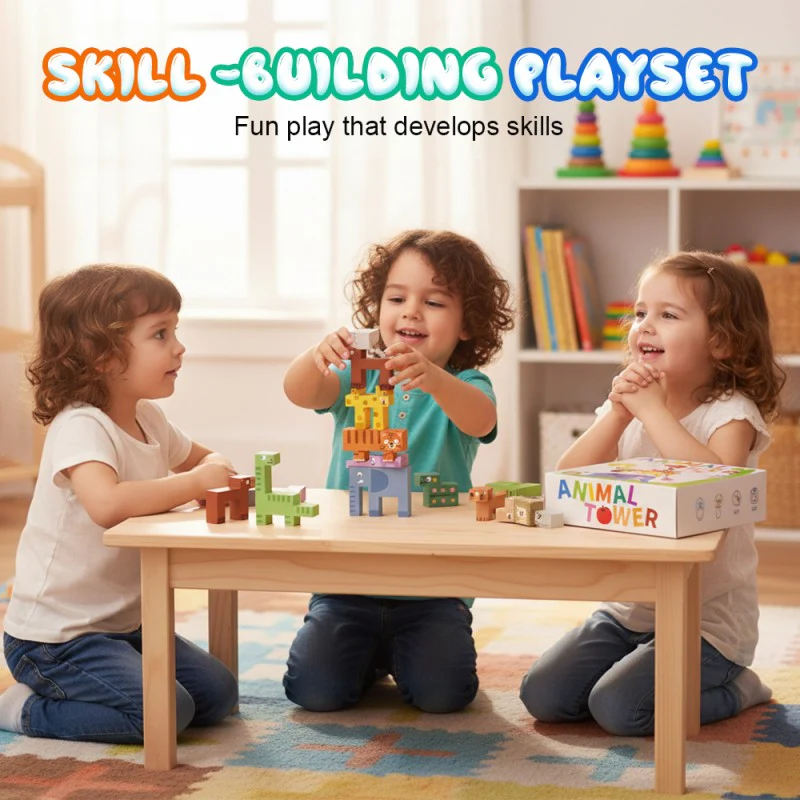 📢📢60 % de réduction !!!🎅Jeu de cubes empilables sur le thème des animaux pour enfants - Image 4