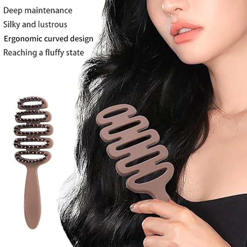 Brosse à cheveux en poils de sanglier avec design incurvé - Image 2