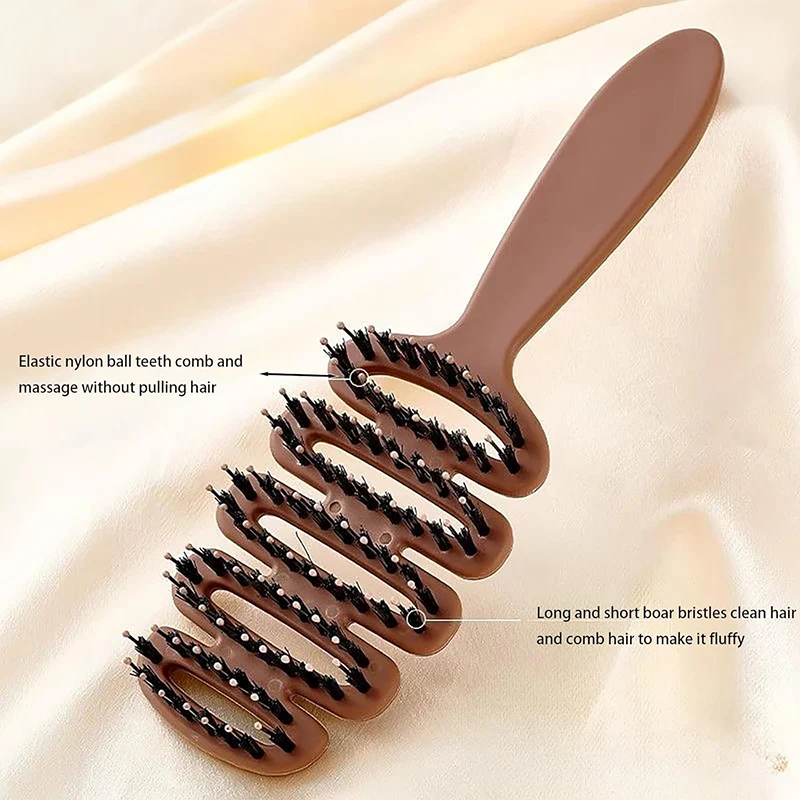 Brosse à cheveux en poils de sanglier avec design incurvé - Image 5