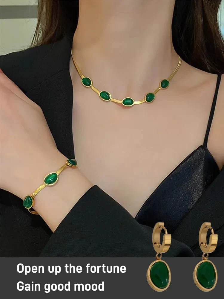 📿50 % de réduction💍Collier Emeraude Boucles d'oreilles Bracelet - Image 2