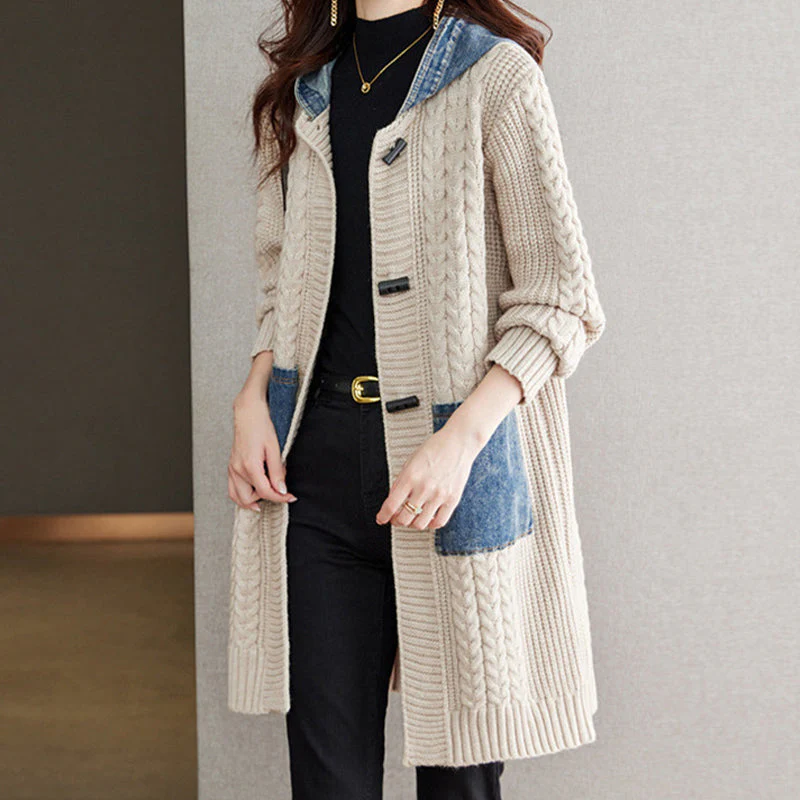 Button Detail Patchwork Knit Sweater Coat - Image 2