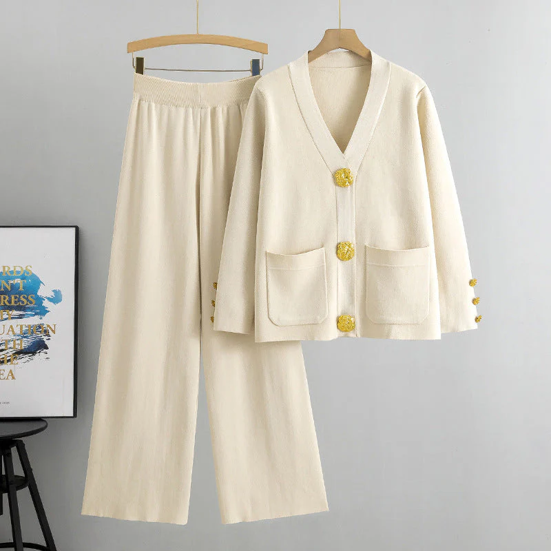 👚👖 Ensemble Femme 2 Pièces Luxe – Boutons Métalliques, Pantalon Large & Viscose Douce ✨ Un Confort Quotidien et Élégant ! - Image 5