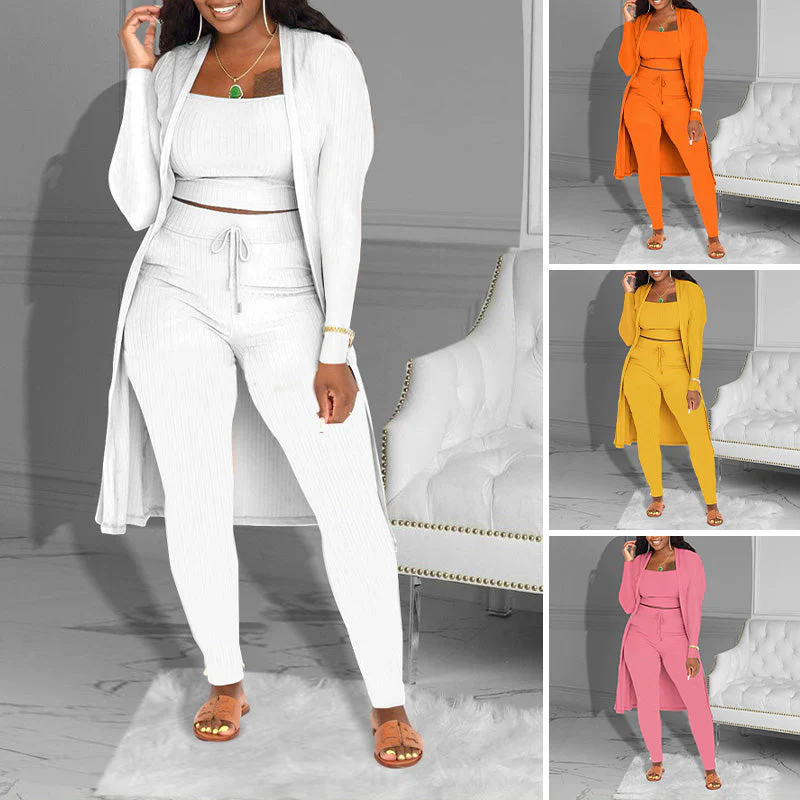 📢📢60 % de réduction !! ⏰Ensemble Décontracté 3 Pièces en Tricot – Haut Court, Cardigan & Pantalon, Look Superposé & Tissu Doux 🍂