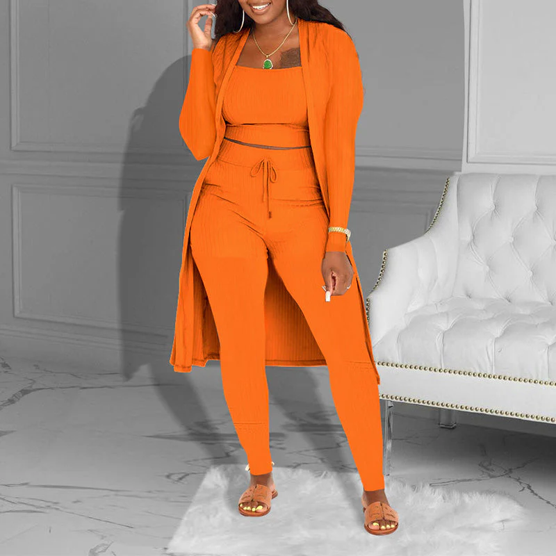 📢📢60 % de réduction !! ⏰Ensemble Décontracté 3 Pièces en Tricot – Haut Court, Cardigan & Pantalon, Look Superposé & Tissu Doux 🍂 - Image 2