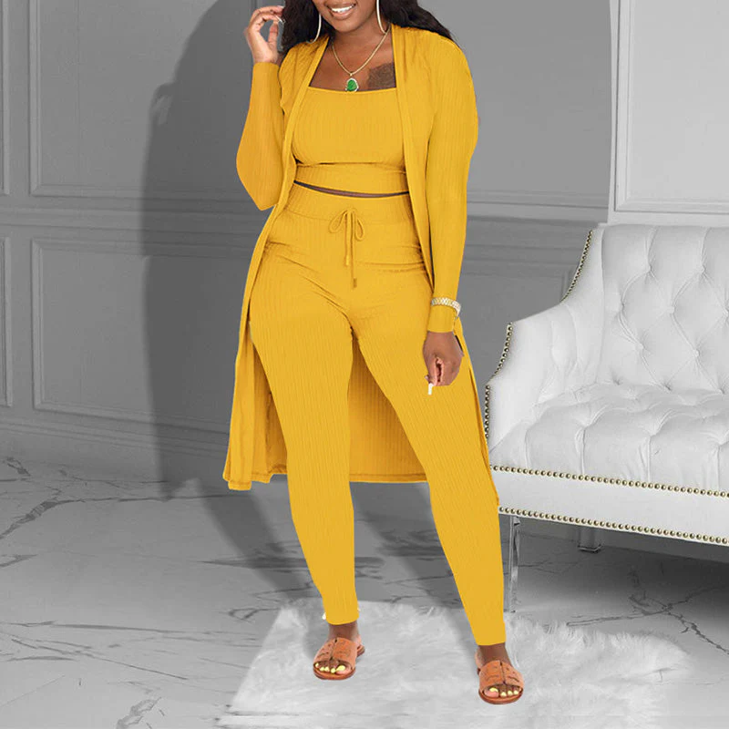 📢📢60 % de réduction !! ⏰Ensemble Décontracté 3 Pièces en Tricot – Haut Court, Cardigan & Pantalon, Look Superposé & Tissu Doux 🍂 - Image 3