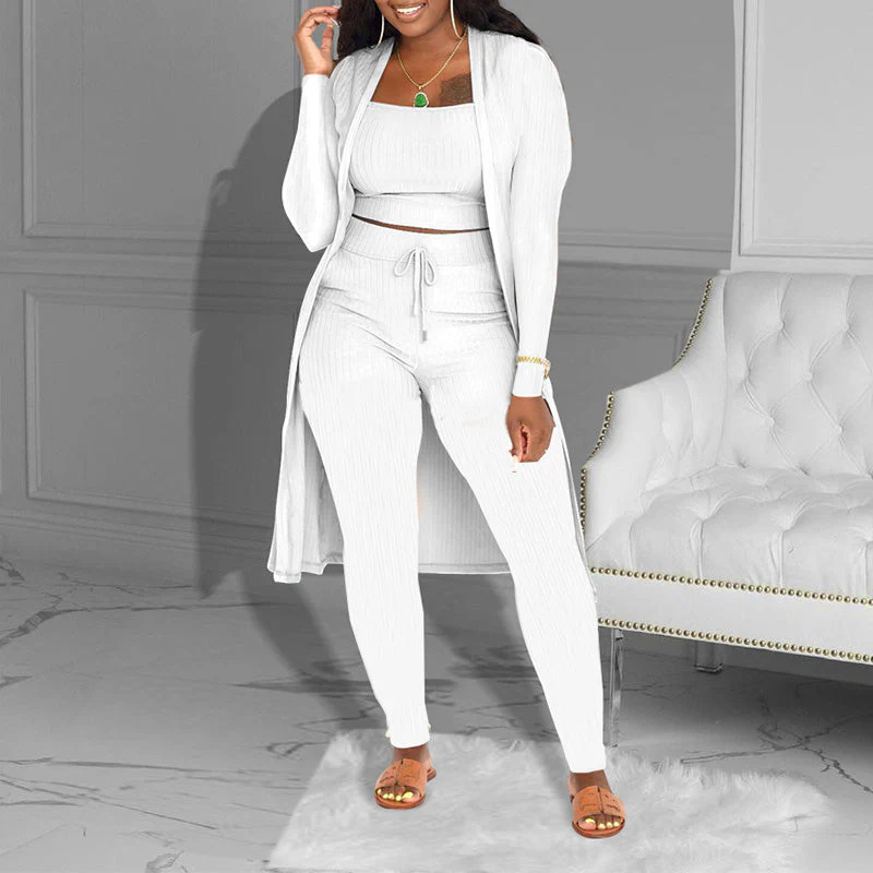 📢📢60 % de réduction !! ⏰Ensemble Décontracté 3 Pièces en Tricot – Haut Court, Cardigan & Pantalon, Look Superposé & Tissu Doux 🍂 - Image 4