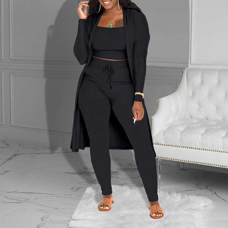 📢📢60 % de réduction !! ⏰Ensemble Décontracté 3 Pièces en Tricot – Haut Court, Cardigan & Pantalon, Look Superposé & Tissu Doux 🍂 - Image 6