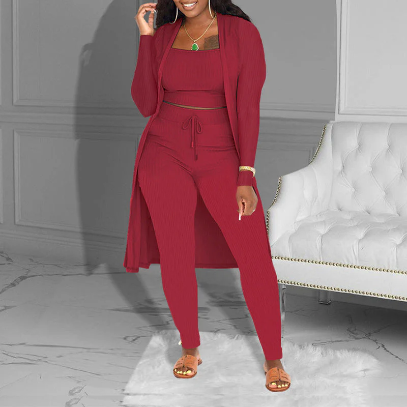📢📢60 % de réduction !! ⏰Ensemble Décontracté 3 Pièces en Tricot – Haut Court, Cardigan & Pantalon, Look Superposé & Tissu Doux 🍂 - Image 7
