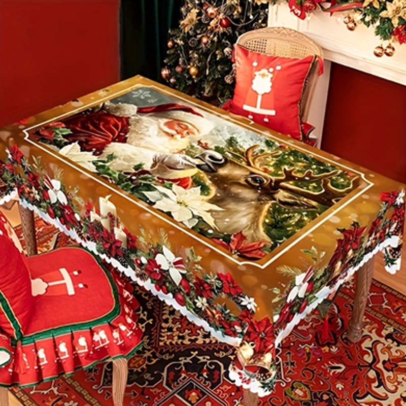 🔥 50% DE RÉDUCTION ! ✨ Nappe de Noël Lavable en Machine - Motifs Festifs, Polyester Résistant, Adaptée aux Tables Rondes et Rectangulaires 🎄🍽️ - Image 2