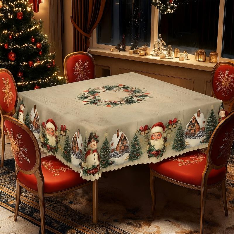 🔥 50% DE RÉDUCTION ! ✨ Nappe de Noël Lavable en Machine - Motifs Festifs, Polyester Résistant, Adaptée aux Tables Rondes et Rectangulaires 🎄🍽️ - Image 4