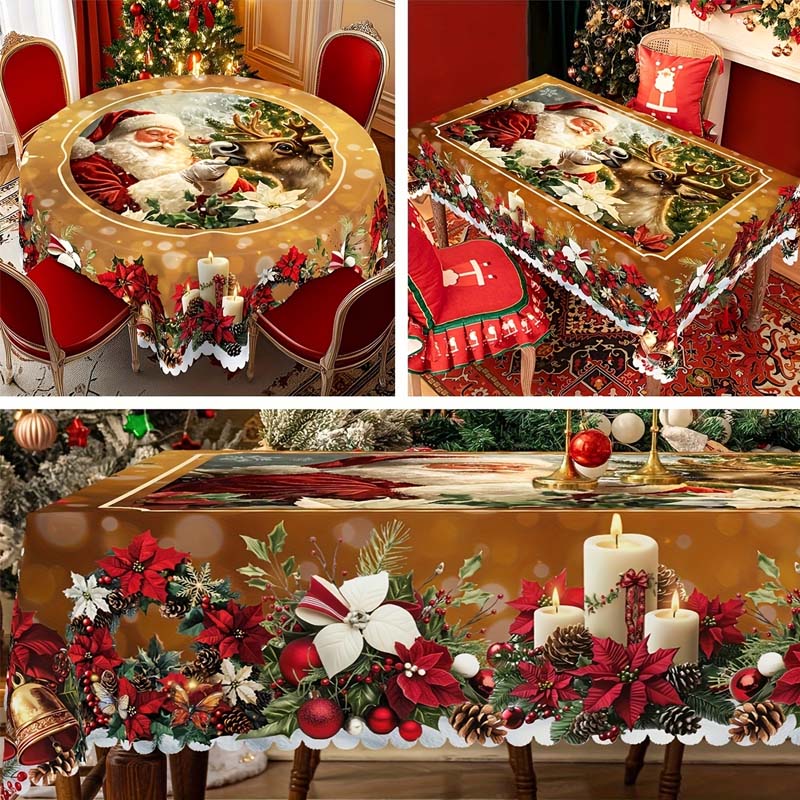 🔥 50% DE RÉDUCTION ! ✨ Nappe de Noël Lavable en Machine - Motifs Festifs, Polyester Résistant, Adaptée aux Tables Rondes et Rectangulaires 🎄🍽️ - Image 5