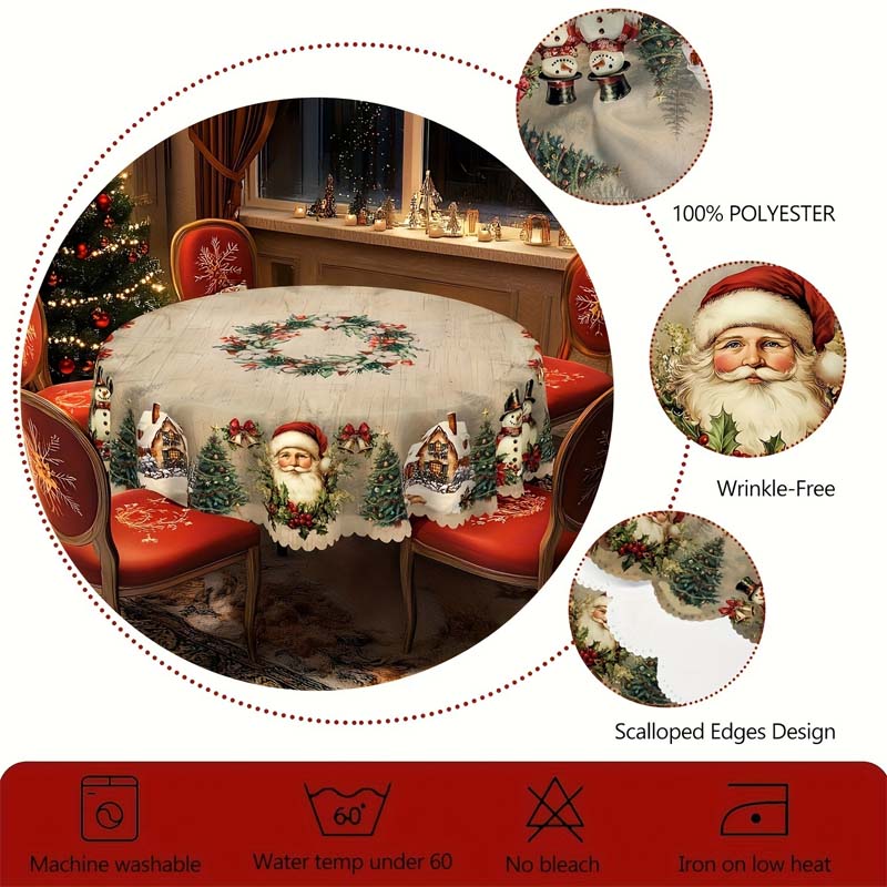 🔥 50% DE RÉDUCTION ! ✨ Nappe de Noël Lavable en Machine - Motifs Festifs, Polyester Résistant, Adaptée aux Tables Rondes et Rectangulaires 🎄🍽️ - Image 6