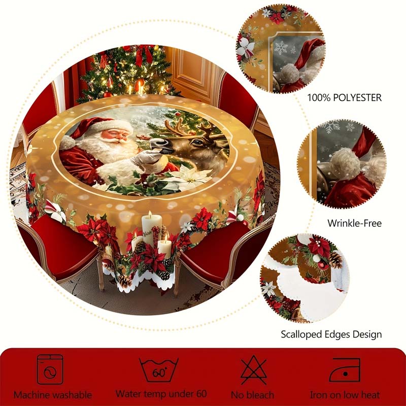 🔥 50% DE RÉDUCTION ! ✨ Nappe de Noël Lavable en Machine - Motifs Festifs, Polyester Résistant, Adaptée aux Tables Rondes et Rectangulaires 🎄🍽️ - Image 7