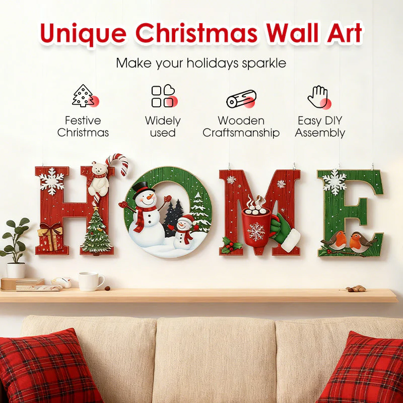 📢📢60 % de réduction !!!🎅Décoration murale en bois pour Noël avec lettres - HOME/JOY