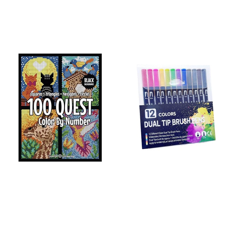 📢📢55 % DE RÉDUCTION !!! ✨ Livre de coloriage par numéro– sur fond noir, incluant des feutres aquarelle double pointe et une boîte de rangement ! - Image 22