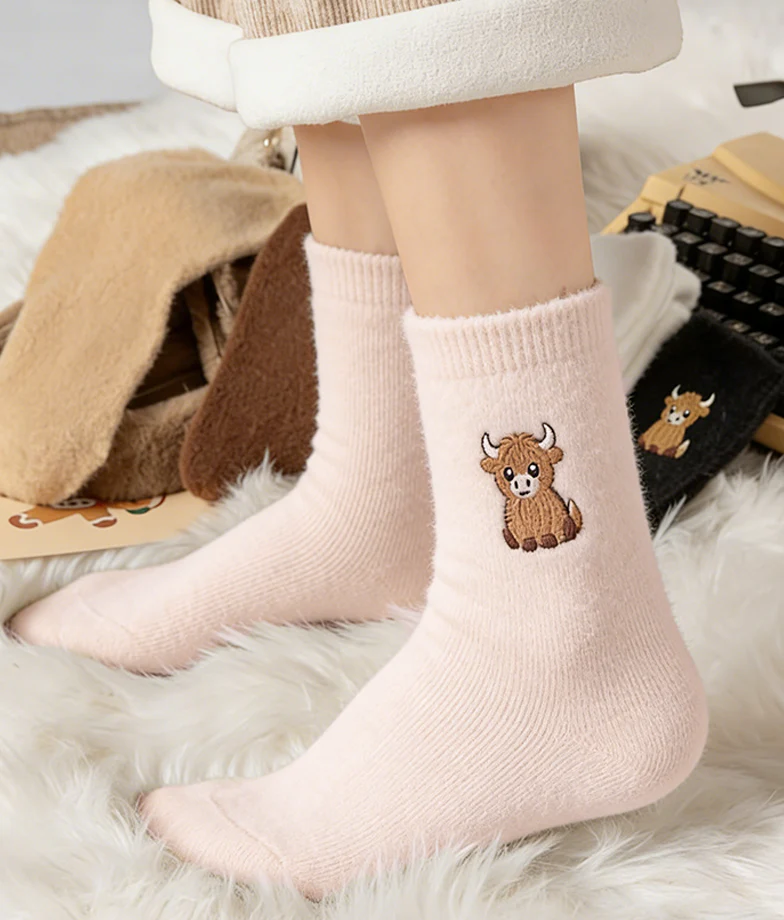 🔥Chaussettes douillettes brodées pour femmes avec motif de vache des Highlands - Image 11