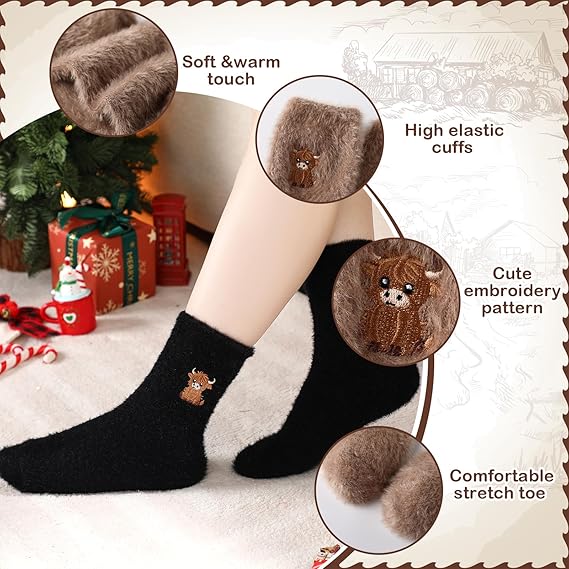 🔥Chaussettes douillettes brodées pour femmes avec motif de vache des Highlands - Image 2