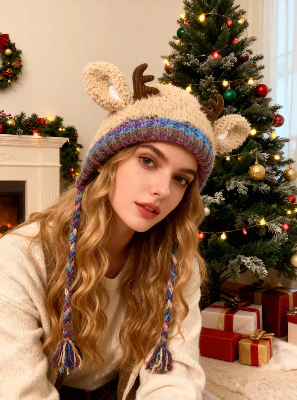 🎁🎄Soldes de Noël 54 % de réduction ! 🦌Bonnet de Noël festif à cornes, design original🧶 - Image 10