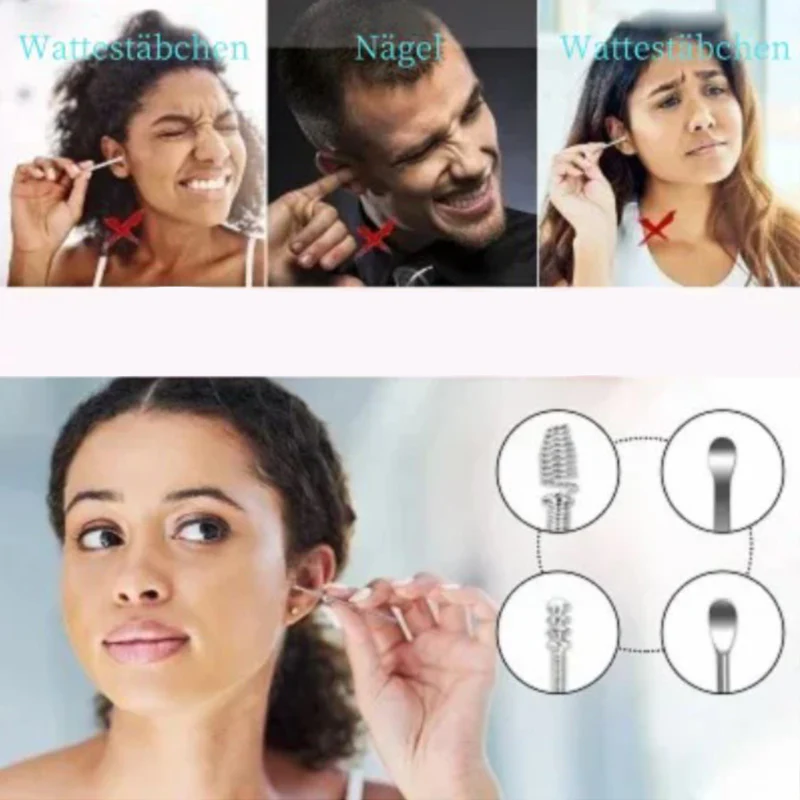 🎁 Remise limitée de 50% 🚀 Portable spirale en acier inoxydable earspoon Set de 6 pièces outil de prélèvement d'oreille - Image 2