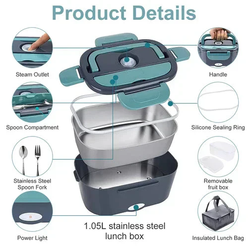 🍱 60% DE RÉDUCTION ! 🔌 Ensemble Portable 2-en-1 pour Boîte à Lunch – Double Tension, 7 Pièces & Chauffage/Réfrigération Rapide ⚡ - Image 5