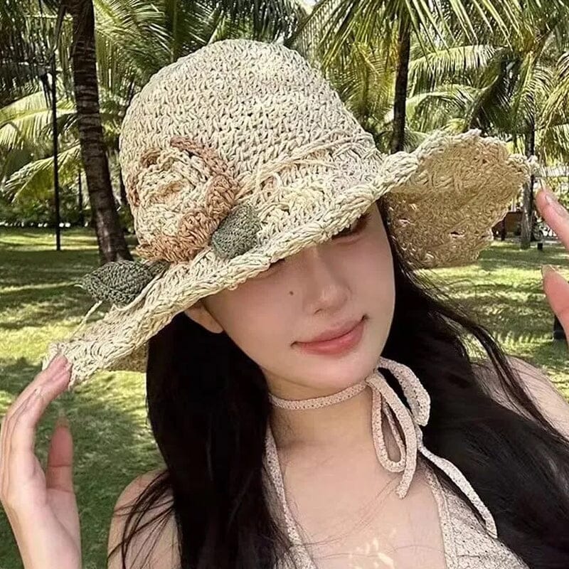 👒Élégant Chapeau de Paille au Crochet avec Détail à Volants🌷 - Image 5