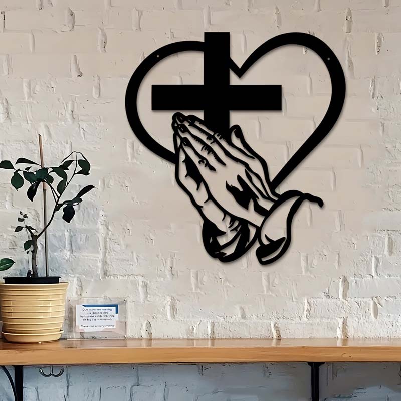 Décoration murale chrétienne élégante en forme de cœur et de croix - Image 2