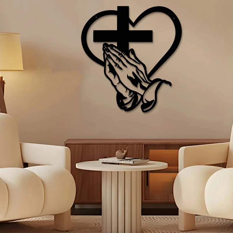 Décoration murale chrétienne élégante en forme de cœur et de croix - Image 3