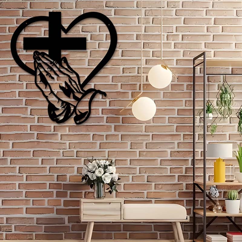 Décoration murale chrétienne élégante en forme de cœur et de croix - Image 5