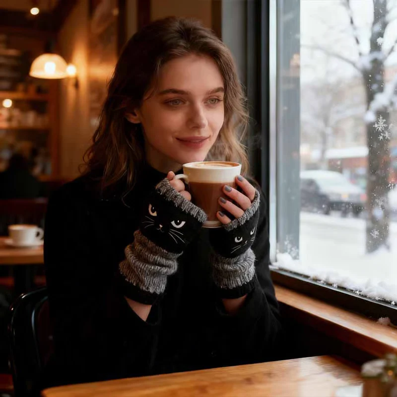 🎁 Promotion du dernier jour 49 % DE RÉDUCTION 🐱 Gants tricotés pour femmes avec motif chat — Pour des mains au chaud et des doigts libres 🧶 - Image 2