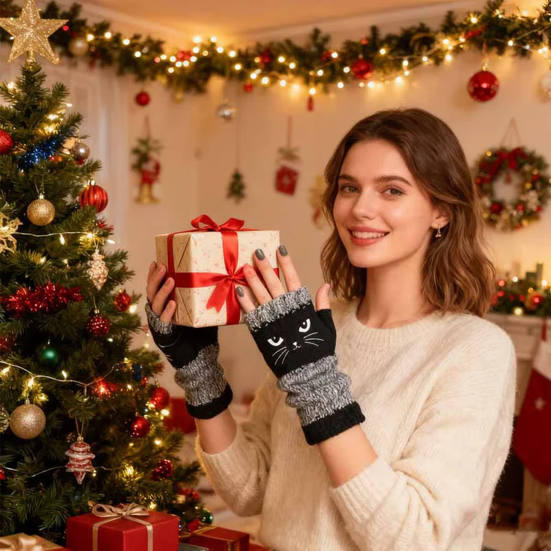 🎁 Promotion du dernier jour 49 % DE RÉDUCTION 🐱 Gants tricotés pour femmes avec motif chat — Pour des mains au chaud et des doigts libres 🧶 - Image 3