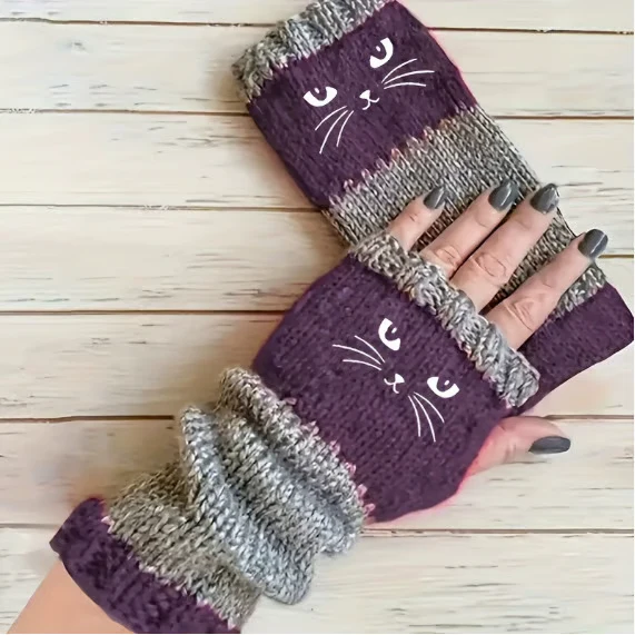 🎁 Promotion du dernier jour 49 % DE RÉDUCTION 🐱 Gants tricotés pour femmes avec motif chat — Pour des mains au chaud et des doigts libres 🧶 - Image 8