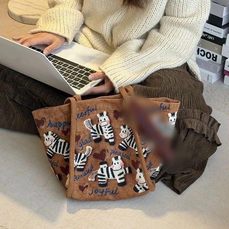 📢📢50 % de réduction !! ⏰Sac fourre-tout en toile brodé zèbre - Image 11