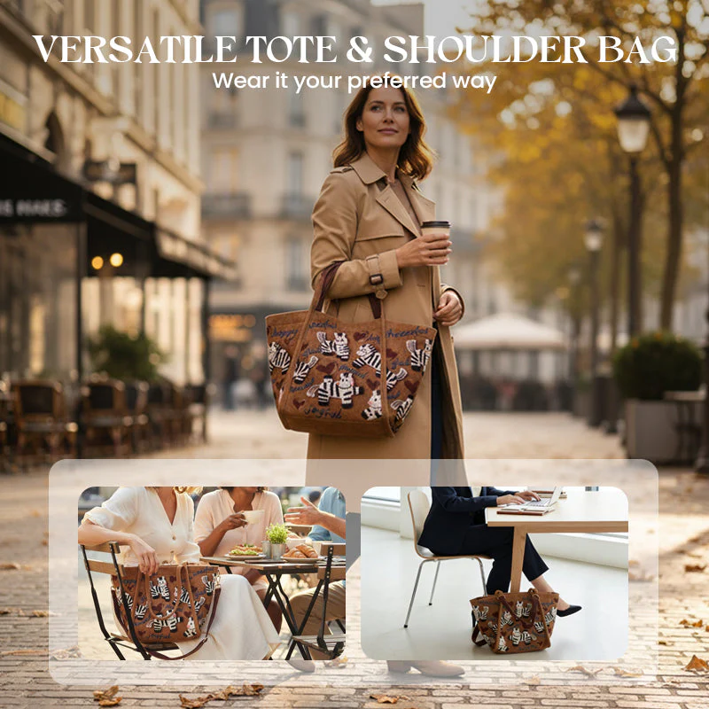 📢📢50 % de réduction !! ⏰Sac fourre-tout en toile brodé zèbre - Image 2