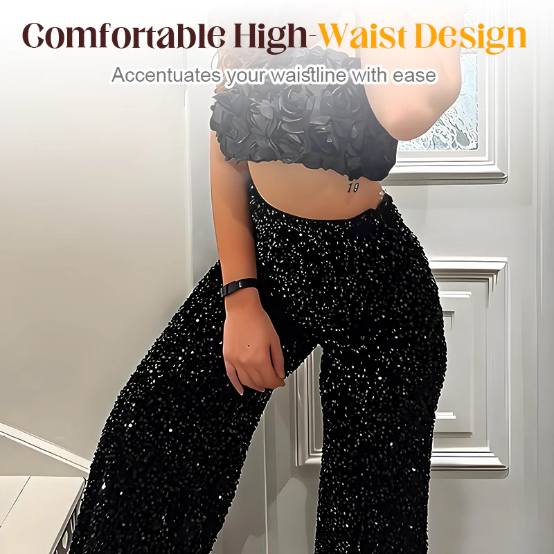 📢📢60 % de réduction !!! 🎅 Pantalon Large à Paillettes pour Femme – Taille Élastique, Brillant & Confortable pour Soirées ✨👖📦 - Image 8