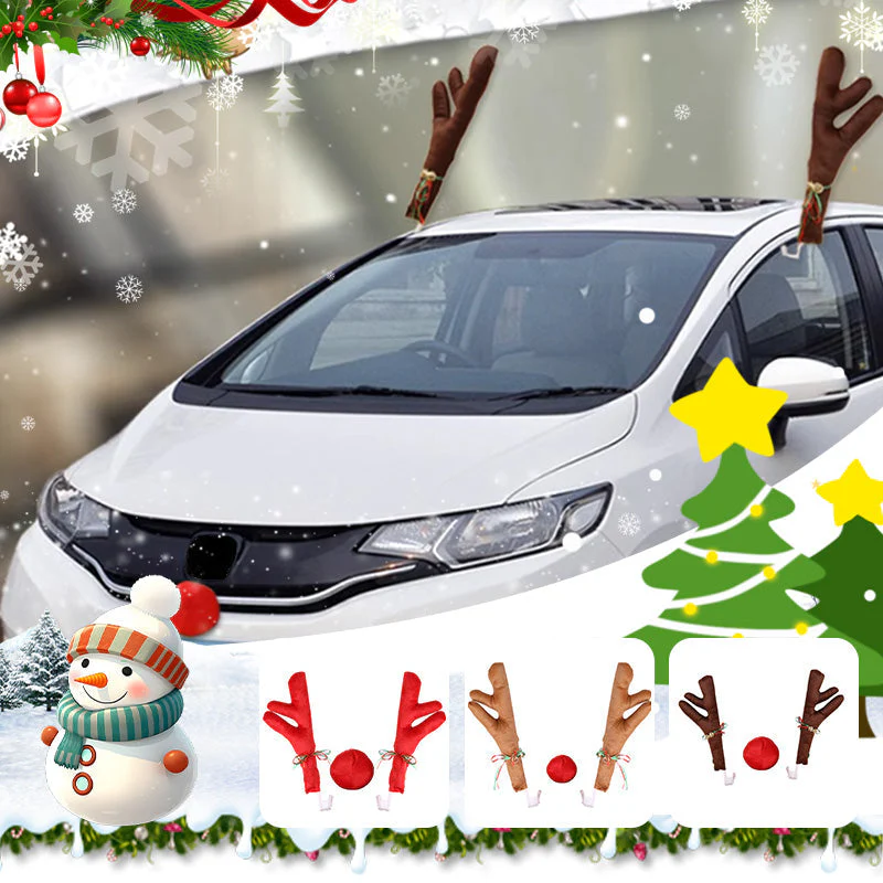 🎅Offre spéciale Noël !🎄Ensemble de Décoration de Noël en Forme de Bois de Renne et de Nez pour Voiture - Image 2