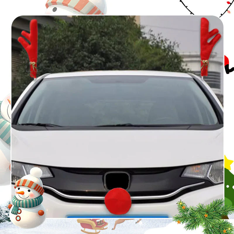 🎅Offre spéciale Noël !🎄Ensemble de Décoration de Noël en Forme de Bois de Renne et de Nez pour Voiture - Image 3