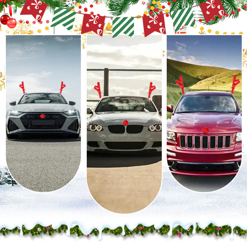🎅Offre spéciale Noël !🎄Ensemble de Décoration de Noël en Forme de Bois de Renne et de Nez pour Voiture - Image 5