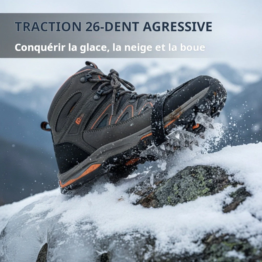 Crampons 26 Dents Acier Manganèse 🥾 | Plaques Antidérapantes en Acier Inoxydable ⚙️ | Pour Glace, Neige, Boue & Escalade ❄️🧗 | Compatibles avec Surchaussures - Image 2
